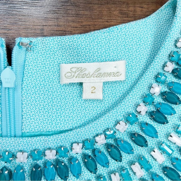 Shoshanna • Jewel Neck Sheath Dress mini cocktail aqua turquoise embellished - Picture 4 of 10